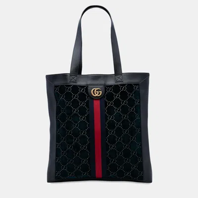 Pre-owned Gucci Blue Large Gg Velvet Web Ophidia Tote
