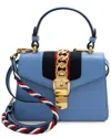 Gucci Blue Leather & Nylon Sylvie Mini Top Handle (authentic Pre-loved)