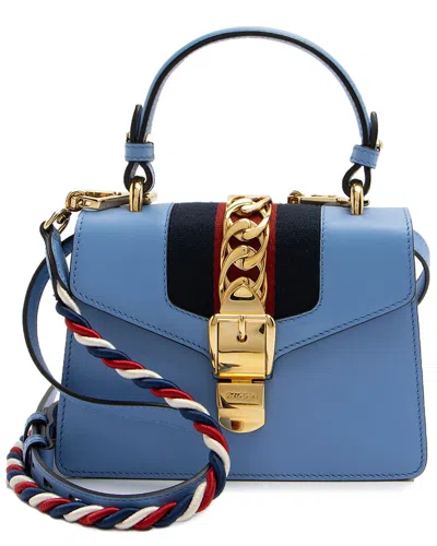 Gucci Blue Leather & Nylon Sylvie Mini Top Handle (authentic Pre-loved)