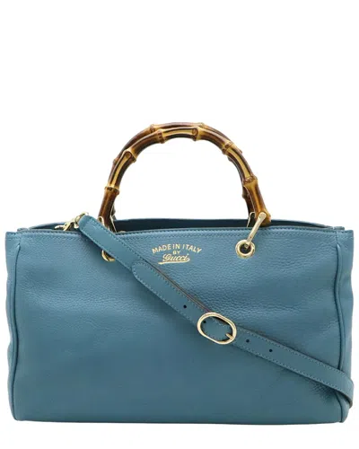 Gucci Blue Leather Bamboo Shopper 2way Bag (authentic Pre-loved)