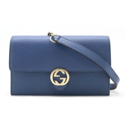 Pre-owned Gucci Blue Leather Chain/shoulder Wallet ()