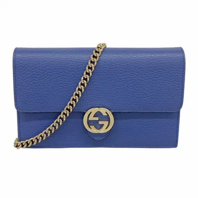 Pre-owned Gucci Blue Leather Chain/shoulder Wallet ()