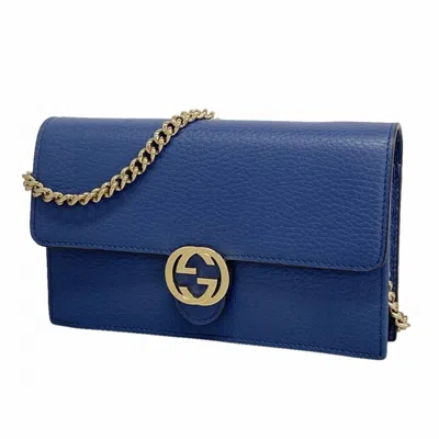 Pre-owned Gucci Blue Leather Chain/shoulder Wallet ()