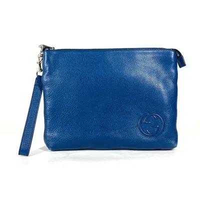 Pre-owned Gucci Blue Leather Clutch Bag Pouch ()