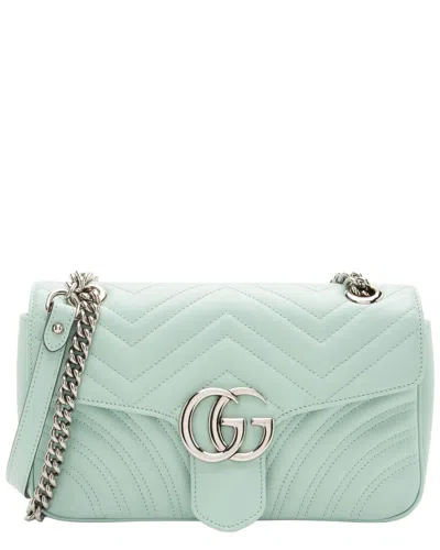 Pre-owned Gucci Blue Leather Gg Marmont Medium Flap Bag (authentic Pre-loved)