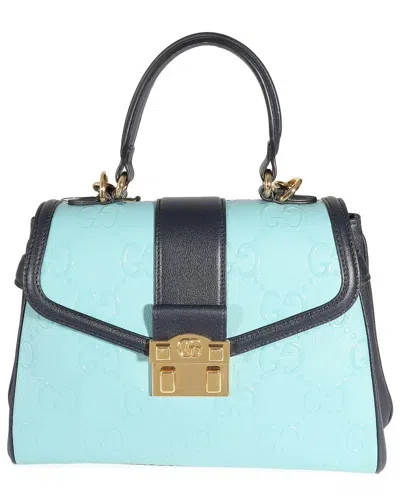 Gucci Blue Leather Gg Monogram Top Handle Bag (authentic Pre-loved)