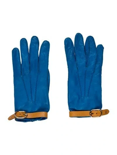 Pre-owned Gucci Blue Leather Gloves