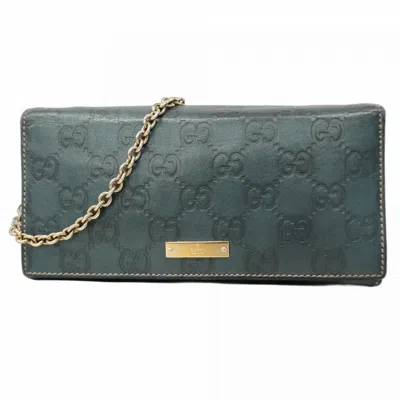 Pre-owned Gucci Blue Leather Long Wallet (bi-fold) ()