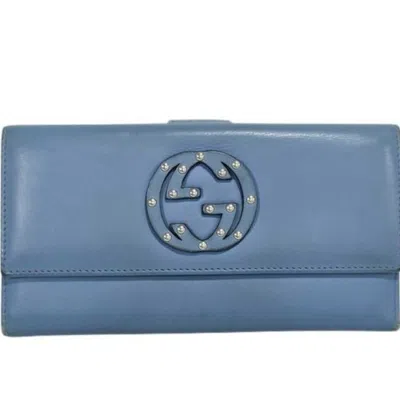 Pre-owned Gucci Blue Leather Long Wallet (bi-fold) ()