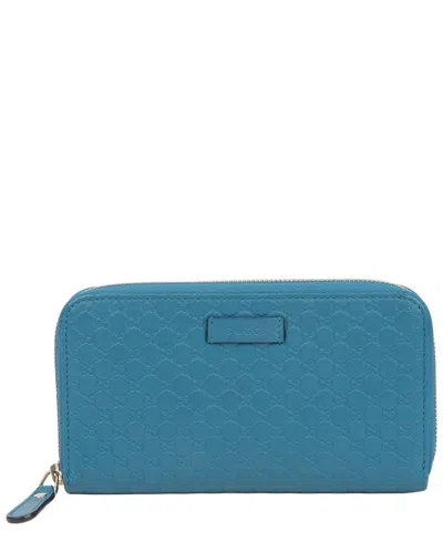 Pre-owned Gucci Blue Leather Microshima Long Wallet (authentic Pre-loved)
