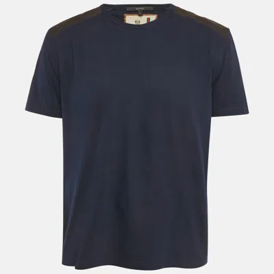 Pre-owned Gucci Blue Leather Shoulder Trim Jersey T-shirt L