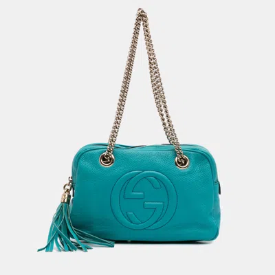 Pre-owned Gucci Blue Leather Soho Chain Zip Shoulder Bag