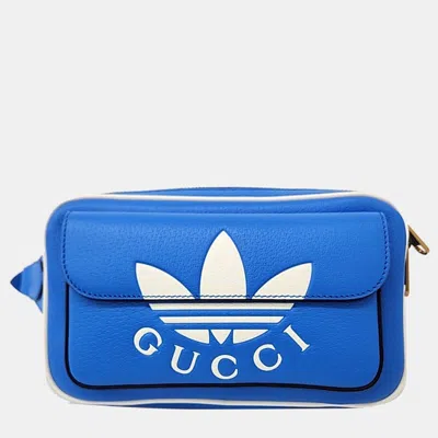 Pre-owned Gucci Blue Leather Trefoil Double Pouch Belt Bag