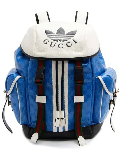 Gucci Blue Leather X Adidas Gg Crystal Web Backpack (authentic Pre-loved)