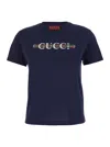 Gucci Blue Logo Cotton T-shirt In Blue