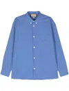 GUCCI BLUE LOGO-EMBROIDERED COTTON SHIRT