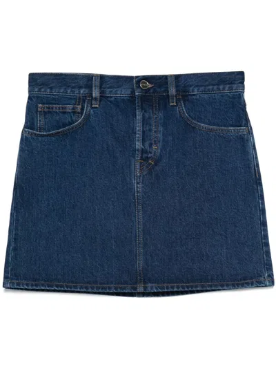 Gucci Mini Lasered Denim Skirt In Blue