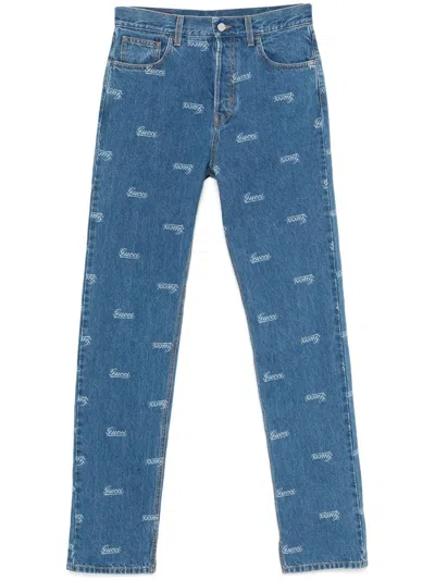 Gucci Blue Logo-lasered Jeans