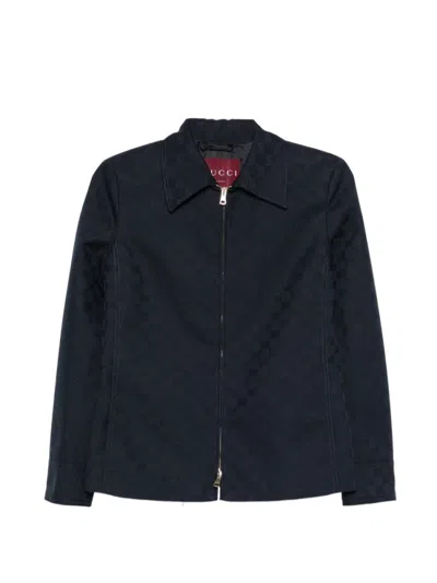 GUCCI BLUE LOGO SHIRT COLLAR BLAZER