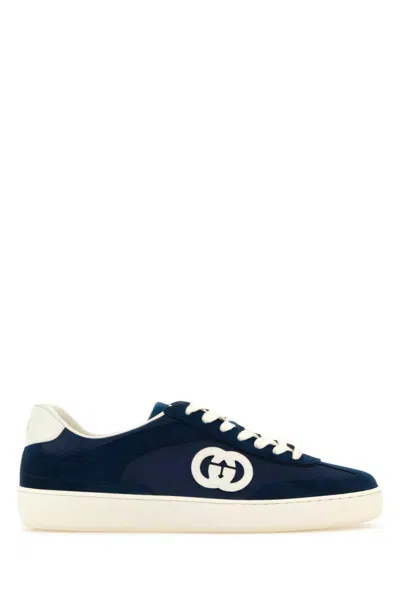 Gucci Blue Logo Sneakers With Contrasting Rubber Sole