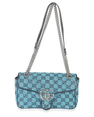 Gucci Blue Matelasse Canvas Diagonal Small Gg Marmont Shoulder Bag (authentic  Pre-loved)