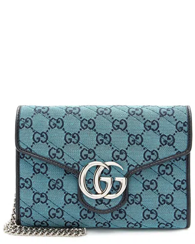 Gucci Blue Matelasse Leather Gg Canvas Gg Marmont Mini Chain Bag (authentic  Pre-loved)