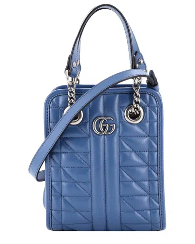 Gucci Blue Matelasse Leather Gg Marmont Handle Crossbody Mini (authentic Pre-  Loved)