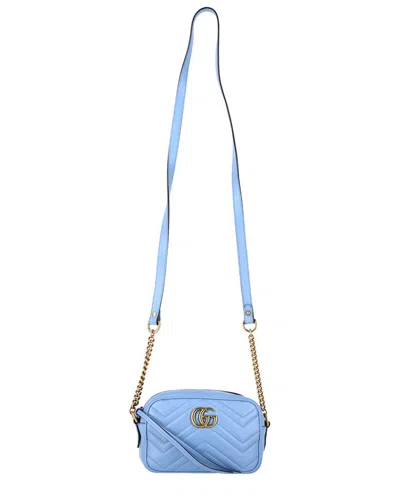 Gucci Blue Matelasse Leather Mini Gg Marmont Crossbody (authentic Pre-loved)