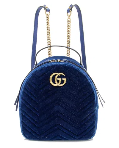 Gucci Blue Matelasse Velvet Gg Marmont Backpack (authentic Pre-loved)