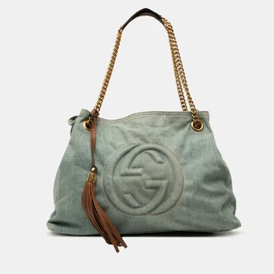 Pre-owned Gucci Blue Medium Denim Soho Chain Tote