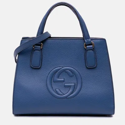 Pre-owned Gucci Blue Medium Dollar Calf Soho Top Handle Convertible Tote