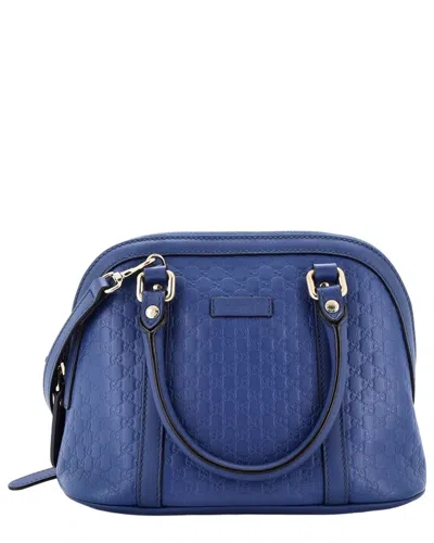 Pre-owned Gucci Blue Microssima Leather Convertible Dome Satchel Mini (authentic  Pre-loved)