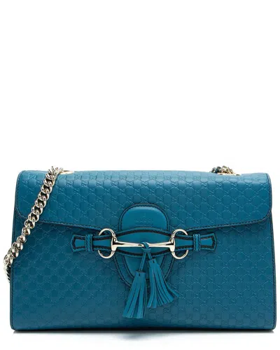 Gucci Blue Microssima Leather Emily Medium Shoulder Bag (authentic Pre-loved)