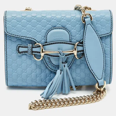 Pre-owned Gucci Blue Microssima Leather Mini Emily Chain Crossbody Bag