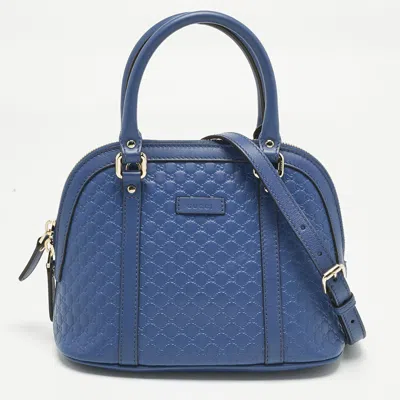Pre-owned Gucci Blue Microssima Leather Mini Nice Dome Bag