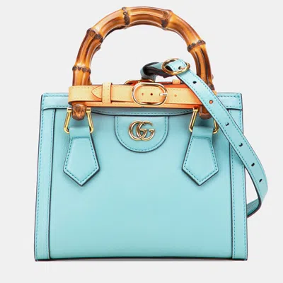 Pre-owned Gucci Blue Mini Calfskin Bamboo Diana Satchel