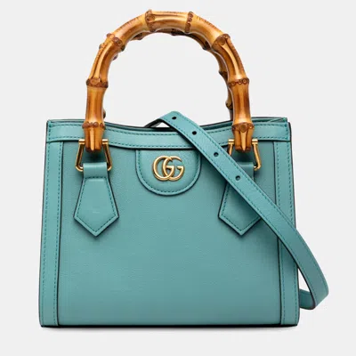 Pre-owned Gucci Blue Mini Calfskin Bamboo Diana Satchel
