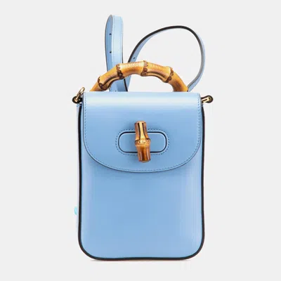 Pre-owned Gucci Blue Mini Calfskin Bamboo Top Handle Bag