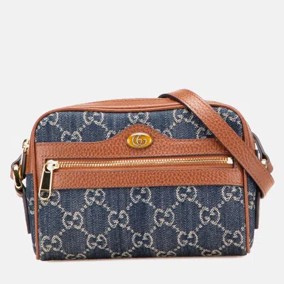 Pre-owned Gucci Blue Mini Gg Denim Ophidia Crossbody