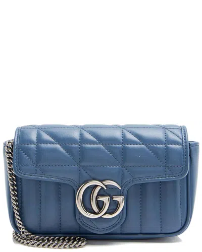 Gucci Blue Mixed Matelasse Leather Gg Marmont Aria Mini Flap Bag (authentic Pre-loved)