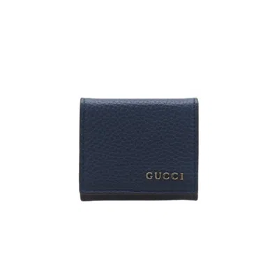 Pre-owned Gucci Blue Navy Leather Coin Purse/coin Case ()