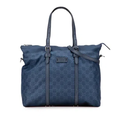 Pre-owned Gucci Blue Navy Nylon Leather Handbag Shoulder Bag ()