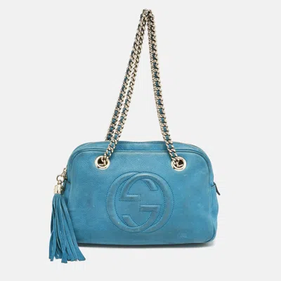 Pre-owned Gucci Blue Nubuck Medium Soho Chain Shoulder Bag
