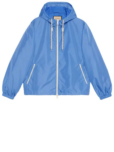 Gucci Blue Nylon Jacket With Web And  1921 Details For Men