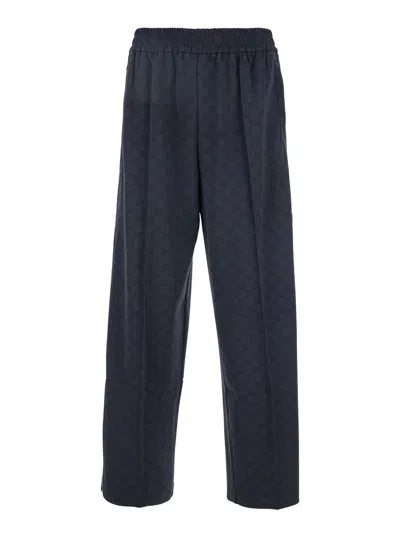 Gucci Blue Pants With Elastic Waist And Side Detail In Gg Canvas Man In Multicolor