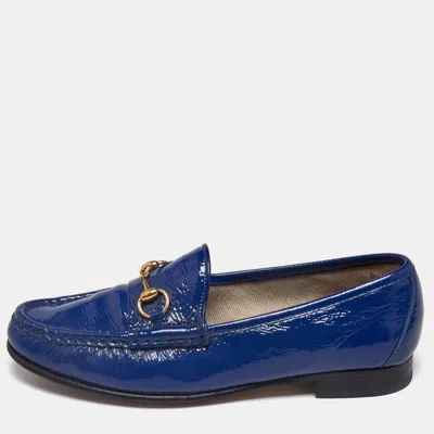 Pre-owned Gucci Blue Patent Leather 1953 Horsebit Slip On Loafers Size 37