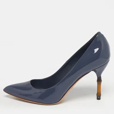 Pre-owned Gucci Blue Patent Leather Kristen Pumps Size 38.5