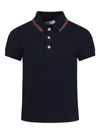 Gucci Blue Polo Shier With Classic Collar With Web Motif In Cotton Boy In Black