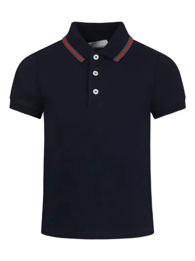 Gucci Kids' Blue Polo Shier With Classic Collar With Web Motif In Cotton Boy In Black