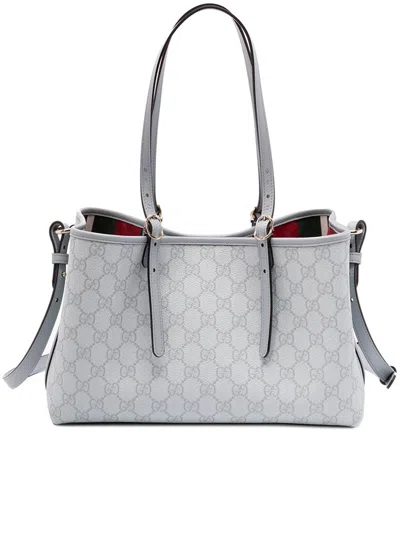 Gucci Blue Polyurethane Cotton Handbag Gg In Gray